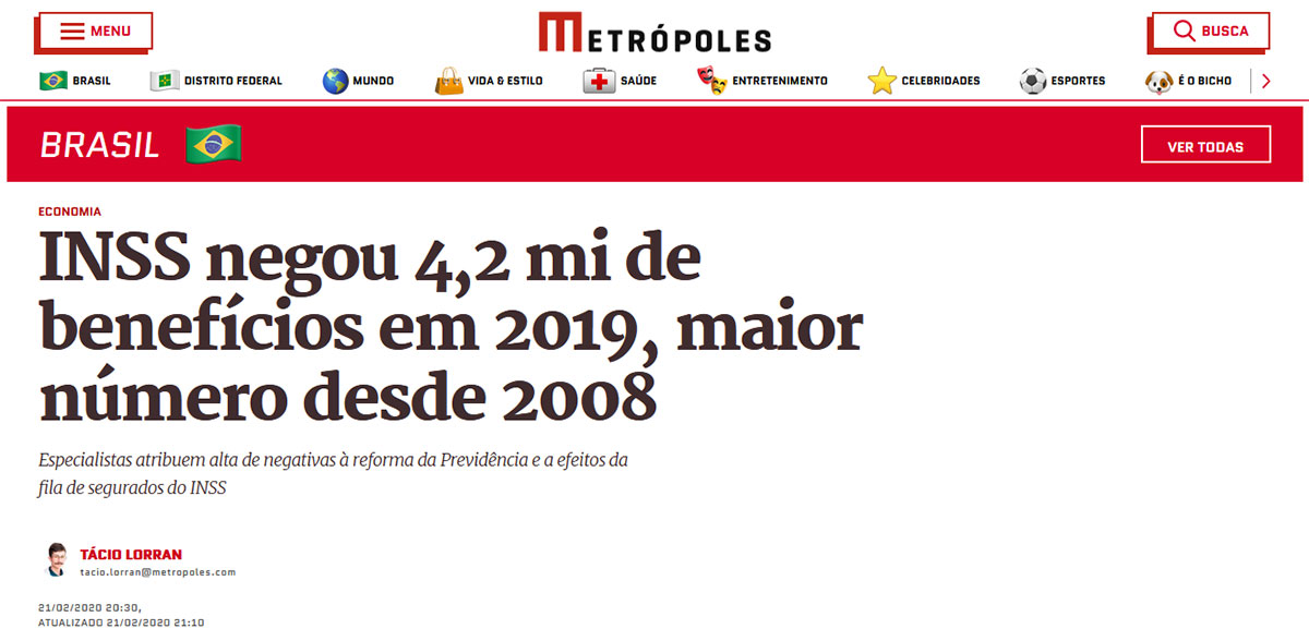 INSS negou 4,2 mi de benefícios em 2019, maior número desde 2008