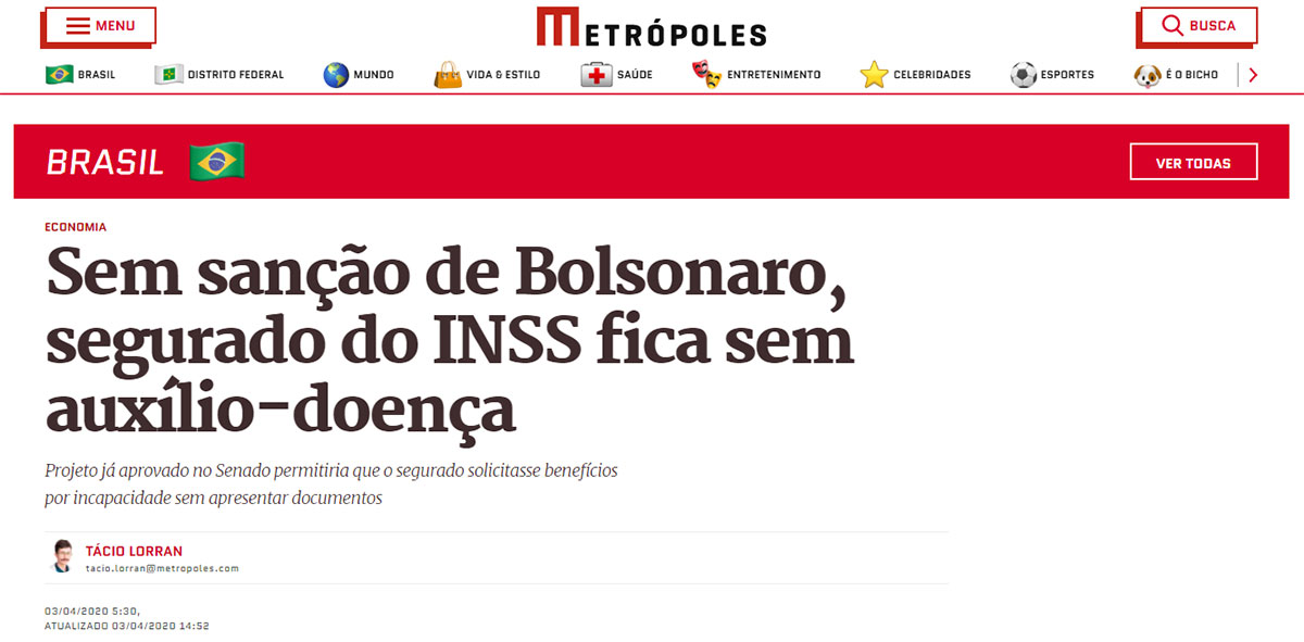 Sem sanção de Bolsonaro, segurado do INSS fica sem auxílio-doença